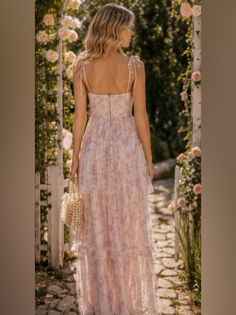 Lulus Blissfully Gorgeous Blush Floral Tie-Strap Bustier Coquette Maxi Dress - Picture 3 of 10